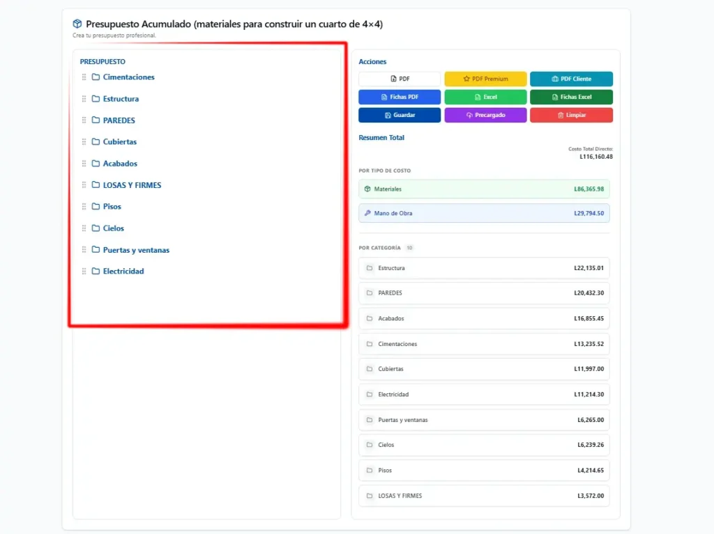 calculadora de materiales