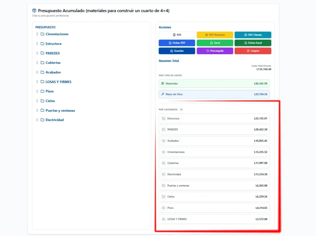 calculadora de materiales